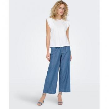 Pantalón de mujer fluido ancho Only Bea azul corte loose