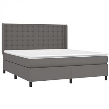 Cama box spring con colchón de cuero sintético gris 180x200 cm