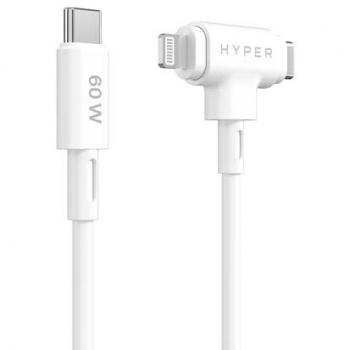 HyperJuice 2-in-1 USB C and Lightning Silicone Hybrid Cable - 1.5m, 60W Charging, Apple MFi Certified, Durable & Tangle-Free