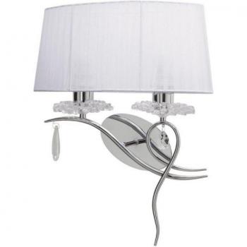 Lámpara de pared Louise Cromo pulido 2 bombillas E27 con pantalla blanca y cristal transparente, 50cm