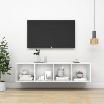 Mueble TV de pared con madera contrachapada blanco brillo 37x37x142,5 cm
