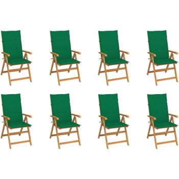 Sillas de jardín reclinable con almohadas 8 piezas de teca sólida