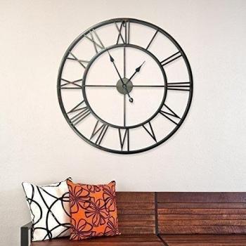 WALPLUS Reloj Romano de Hierro de Pared, Negro