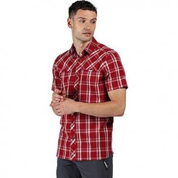 Regatta Honshu V-Camisa Deportiva De Tejido Elástico con Ventilación En La Espalda Y Bolsillo con Cremallera En El Pecho Shirts, Hombre, Delhi Red Check, L