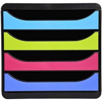 Exacompta Big Box Climática Negra con 4 Cajones para Documentos A4+ Multicolores