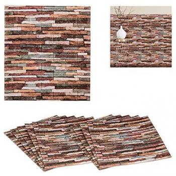 Paneles Pared 3D Autoadhesivos Efecto Piedra Multicolor, Set de 10, Cortables a Medida, 77x70cm - Relaxdays