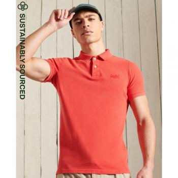 Superdry Men's Vintage Destroyed Organic Cotton Polo Shirt in Apple Red, Size S