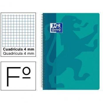 Cuaderno espiral oxford school classic tapa polipropileno folio 80 hojas cuadro 4 mm con margen menta.