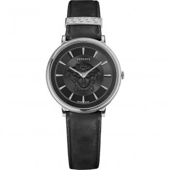Versace Circle Leather Watch Black Gray Female ONE SIZE