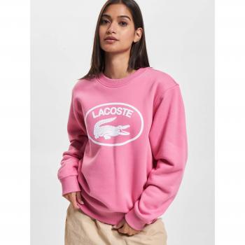 Lacoste Women's Loose Fit Pink and White Sweatshirt - Size S
