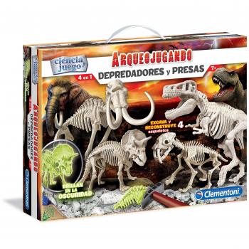Clementoni - Arqueojugando Depredadores y Presas - juego científico para excavar y montar dinosaurios a partir de 7años, juguete en español