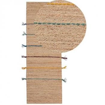 Alfombra de yute tejida a mano para habitación infantil boho rústico con hilos de colores 70 x 200 cm pasillo natural beige Uzunta