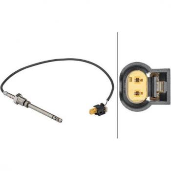 Sensor de temperatura de los gases de escape HELLA 6PT 358 181-611, 2 pines, atornillado, cable: 385 mm