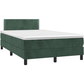 Cama box spring con colchón y LED de terciopelo verde oscuro 120x190cm