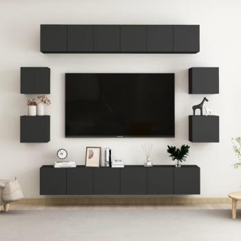 Mueble de TV de salón vidaXL 10 piezas madera de ingeniería 60 x 30 x 30 cm, Mueble Televisor aglomerado negro