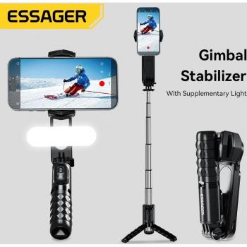Gimbal Esencial Q09: Estabilizador de Mano Inalámbrico Bluetooth con Luz LED y Trípode para iPhone y Smartphones - Color Negro