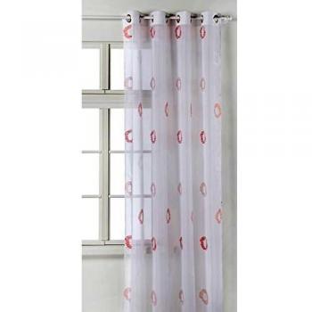 Cortina de Voile Etamina Ligera con Impresión de Círculos Naranja Coral 150x240 cm