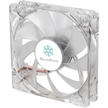 Ventilador Silverstone FN121-P-WL de 120mm, Transparente, Bajo Ruido, Alto Flujo de Aire, 9 Aspas, 4 LEDs Blancos