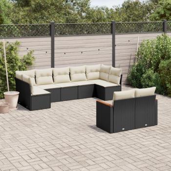 9-Piece Black Poly Rattan Garden Sofa Set with Cushions