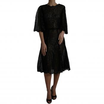 Dolce & Gabbana Black Floral Lace Sheer A-line Midi Dress - IT48 | XL