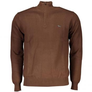 Chic Brown Half-Zip Cotton Sweater - L, Harmont & Blaine, Turtlenecks, male, Brown, Size: L Embroidered Half-Zip Sweater