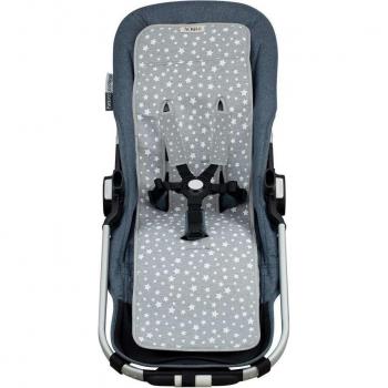 Colchoneta Suave para Cochecito Gemelar con Arnés a Conjunto de Jyoko - Colchoneta para silla de paseo gemelar, diseño White Star, incluye arnés de seguridad, fabricada en materiales suaves y transpirables