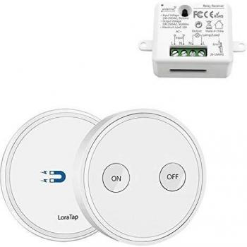 Kit de Interruptor de Luces Inalámbricas, LoraTap Interruptor Inalámbrico + Receptor de Relevo Control Remoto de Radio Hasta 200 metros Mando a Distancia para Casa Iluminación y Electrodomésticos