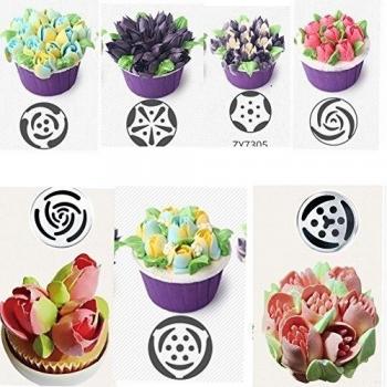 FEESHOW 7pcs Ruso Tubería Boquillas de Acero Inoxidable con Formas de Flores para Pasteles Piping Decoración