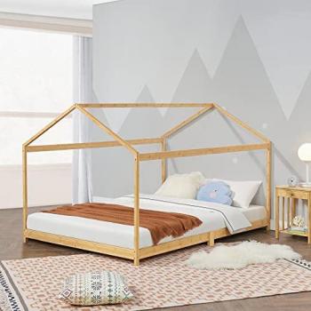 Cama infantil Vindafjord en forma de casa de bambú 140 x 200 cm - Color natural