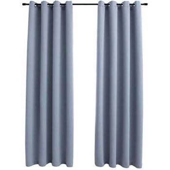 vidaXL Cortinas opacas con anillas de metal 2 piezas gris 140x245 cm