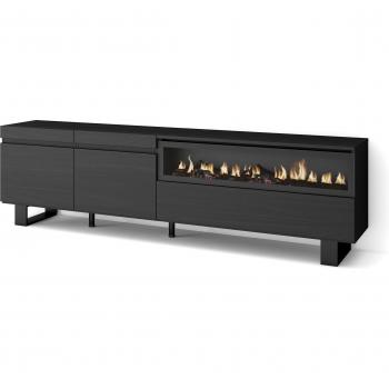 Mueble TV Industrial con Chimenea Eléctrica, 200x57x35cm, para Televisores de hasta 80, Color Negro