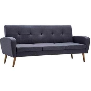 vidaXL Sofá 3 Plazas Tela Gris Claro Sillón Asiento Silla Mueble Mobiliario