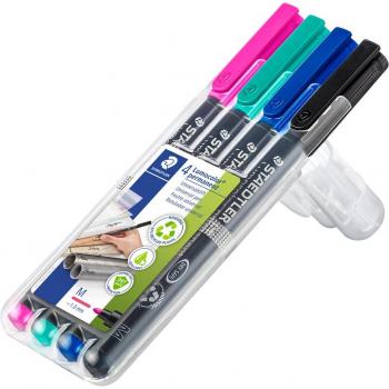 Rotuladores Permanentes Staedtler Lumocolor 317, Set de 4 Colores, Ancho de Trazo 1 mm, Resistente al Agua y a las Manchas