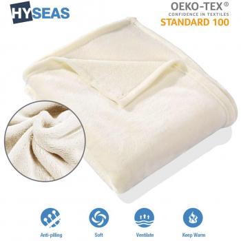 HYSEAS Manta suave de microfibra, 220 x 240 cm, Marfil, cálida con tacto de terciopelo para sofá o cama, anti-arrugas y transpirable