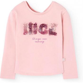 Camiseta de niña Boboli con dibujo frontal, abertura en la espalda y manga larga de stretch knit