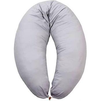 Cojín de Lactancia y Embarazo XXL Gris Uni - 190cm, Algodón Orgánico, Lavable
