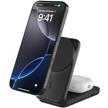 Cargador Inalámbrico Belkin UltraCharge 25W Qi2 2 en 1 Magnético Plegable Negro