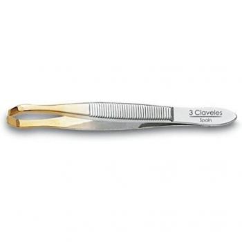 3 Claveles - Pinza de Depilar con Punta Cangrejo, Punta Oro, 8 cm
