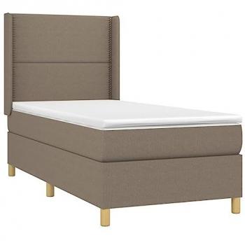 Cama box spring con colchón de tela gris taupe 80x200 cm