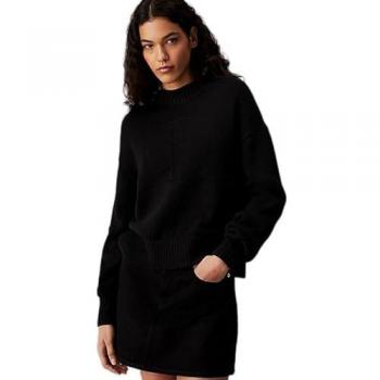 Calvin Klein Jeans Women's Black Regular Fit Knit Pullover with Logo Embroidery, Size L