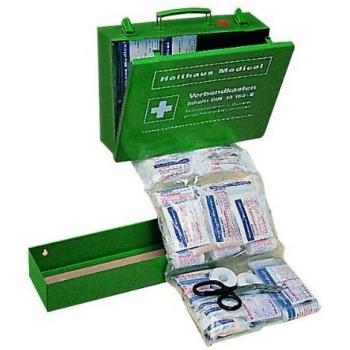 Caja de Primeros Auxilios Holthaus Medical DIN 13169-E, Grande, Verde, Dimensiones 350 x 255 x 105 mm