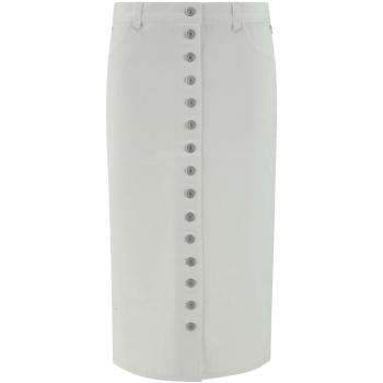 Courrèges Denim Midi Skirt with Multifunctional Features - Size 38, White, Female, Back Slit, Silver Buttons