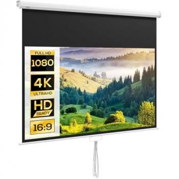 HOMCOM Pantalla de Proyector Manual 80 Pulgadas Formato 16:9 Altura Ajustable Portátil para Interior y Exterior Cine en Casa Patio 172x96 cm Blanco