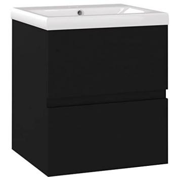 Mueble con lavabo negro brillante de aglomerado y madera contrachapada, diseño robusto y estable, ideal para baño