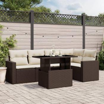 Set de Sofás de Jardín 6 Piezas con Cojines de Ratán Sintético Marrón vidaXL