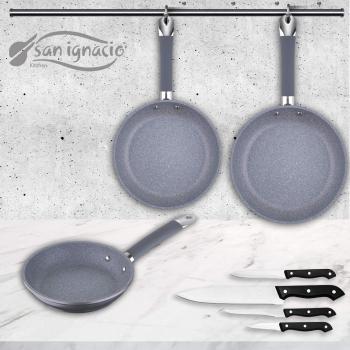 San Ignacio Premium SIP Set 3 sartenes + 4 Cuchillos, Aluminio Forjado