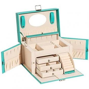 ADEL DREAM Joyero grande, con cerradura, con espejo, para anillos, pendientes, regalo, verde