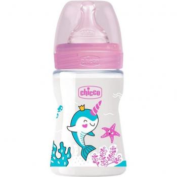 Chicco Well Being Biberón de Silicona Rosa, Flujo Lento, 150 ml, para Bebés de 0 Meses en Adelante
