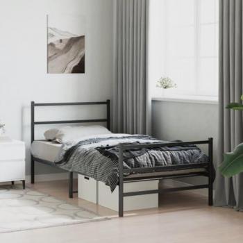 Estructura de cama con cabecero y estribo metal negro 100x190 cm