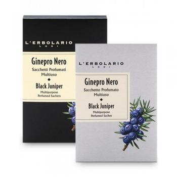 Saquitos Multiuso Enebro Negro - L'Erbolario, fragancia a base de enebro negro, aroma fresco y herbal, ideal para ambientar espacios, contiene ingredientes naturales, presentación en saquitos prácticos y decorativos